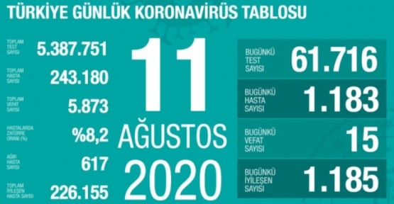 11 Ağustos Koronavirüs Tablosu