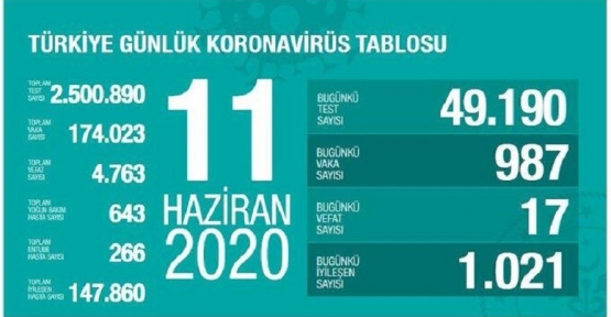 11 Haziran Koronavirüs tablosu