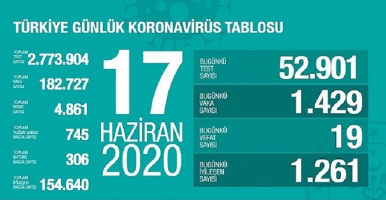 17 Haziran Koronavirüs tablosu