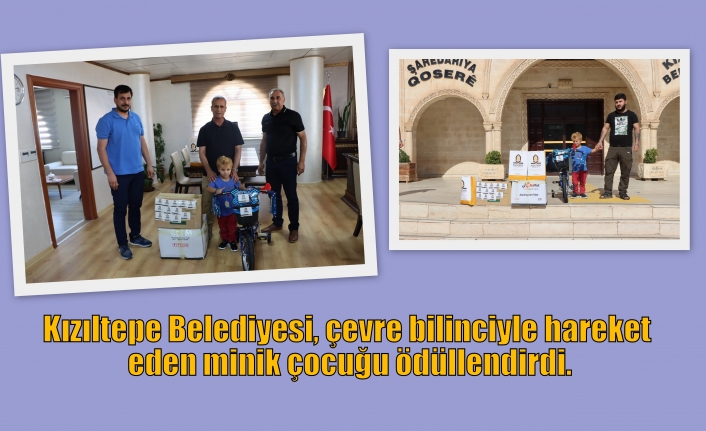 Kızıltepe Belediyesi, çevre bilinciyle hareket eden minik çocuğu ödüllendirdi.