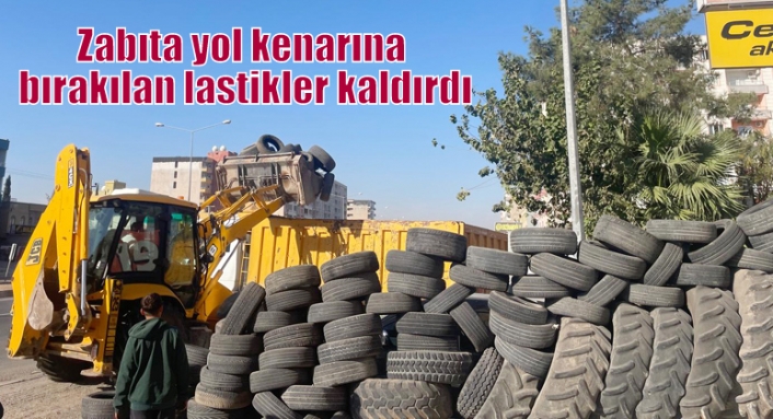 Zabıta yol kenarına bırakılan lastikler kaldırdı
