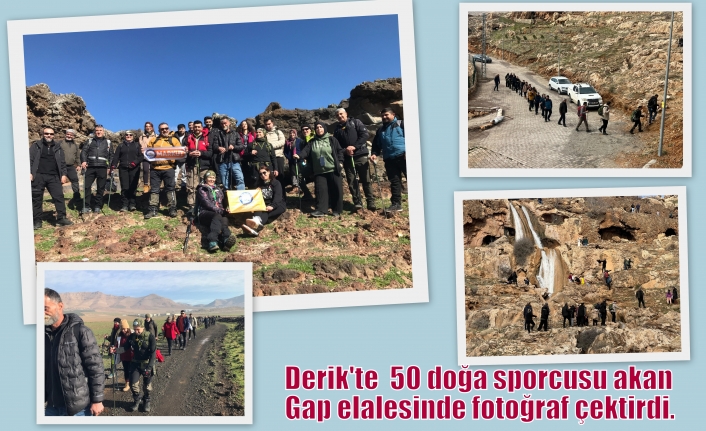 Derik’te 30’u kadın 50 doğa sporcusu yürüyüş yaptı ve 2 yıl aradan sonra akan Gap Şelalesinde fotoğraf çektirdi.