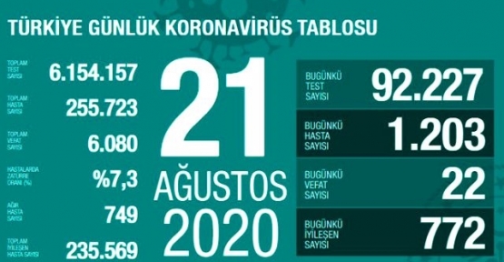 21 Ağustos Koronavirüs Tablosu