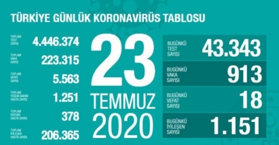 23 Temmuz Koronavirüs Tablosu