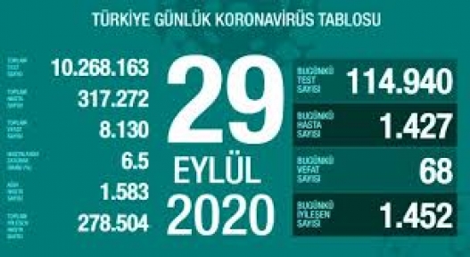 29 Eylül Koronavirüs Tablosu