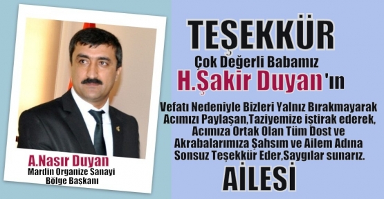 Duyan  Ailesinin Taziye Teşekkür Mesajı