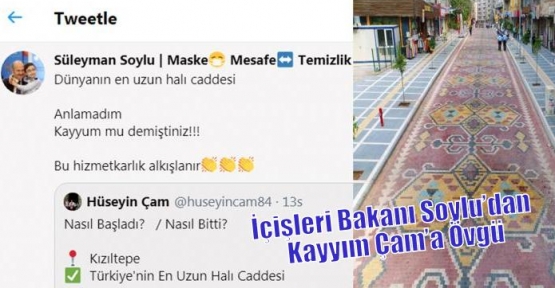 İçişleri Bakanı Soylu’dan Kayyım Çam’a Övgü