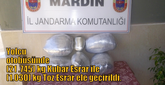Kızıltepe-Viranşehir Karayolu üzerinde (21 .745) kg Kubar Esrar ile (1.030) kg Toz Esrar ele geçiridi.