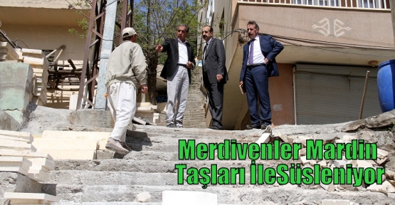 Merdivenler Mardin Taşları İle Süsleniyor