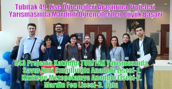 Tübitak 49. Lise Öğrencileri Araştırma Projeleri Yarışmasında Mardinli Öğrencilerden Büyük Başarı