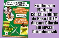 Kızıltepe’de Merhum Cebrail Yıldırım ile Beşir İLDEM Anısına Bilardo Turnuvası Düzenlenecek.
