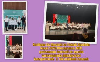Kızıltepe kız Mesleki ve Teknik Anadolu lisesi 2025 Uluslararası MEB gastronomi festivali ve aşçılık yarışmasında uluslararası kategorisinde  3. lük ödülünü kazandı.