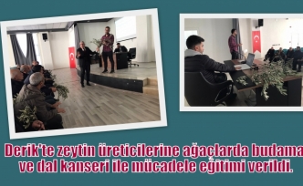 Derik'te zeytin üreticilerine ağaçlarda budama ve dal kanseri ile mücadele eğitimi verildi.