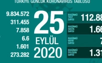 25 Eylül Koronavirüs Tablosu