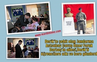 Derik'te şehit olan Jandarma Astsubay Çavuş Ömer Faruk Darbaş’ın ailesi,Derik’li öğrencilere atkı ve bere gönderdi