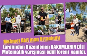 Mehmet Akif inan Ortaokulu tarafından Düzenlenen RAKAMLARIN DİLİ Matematik yarışması ödül töreni  yapıldı.