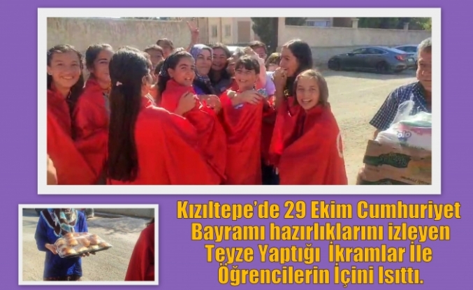 Kızıltepe’de 29 Ekim Cumhuriyet Bayramı hazırlıklarını izleyen Teyze Yaptığı  İkramlar İle Öğrencilerin İçini Isıttı.