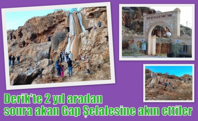 Derik'te 2 yıl aradan sonra akan Gap Şelalesine akın ettiler