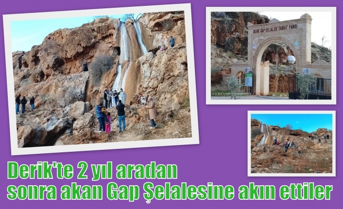 Derik'te 2 yıl aradan sonra akan Gap Şelalesine akın ettiler